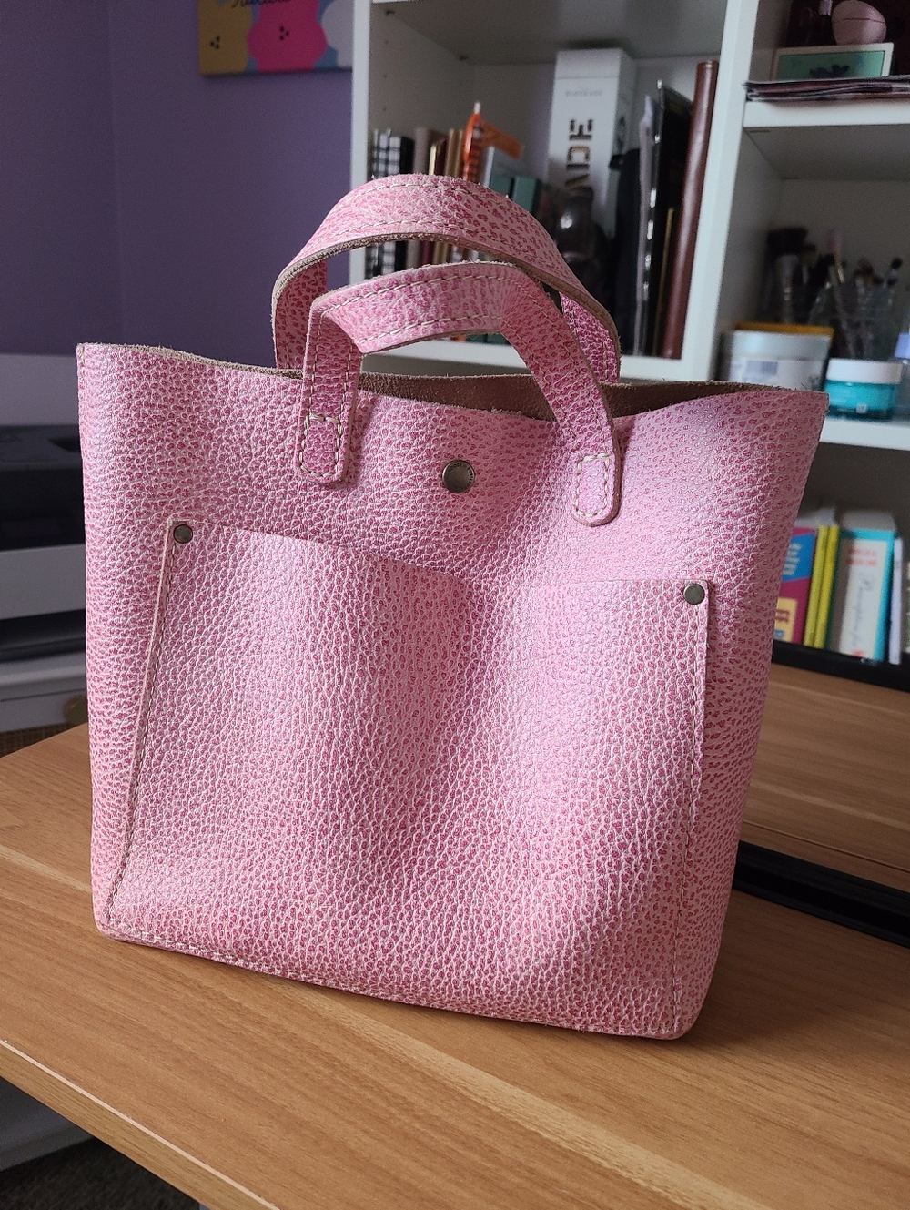 Portland Leather Unicorn Bubblegum Pink Pebbled Mini Crossbody Tote Bag - Women
